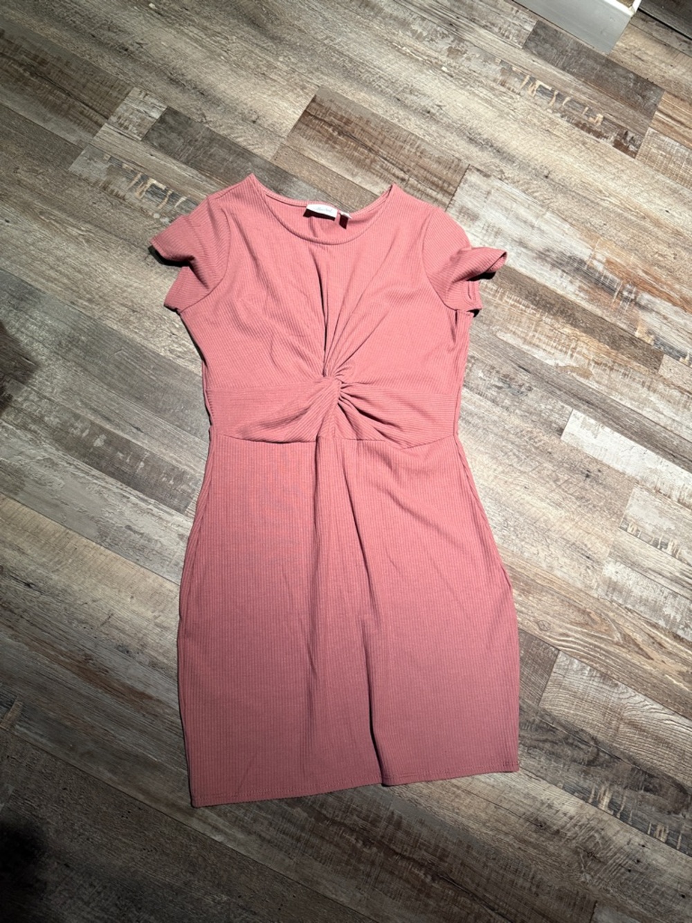 Knot-Front Short Sleeve Mini Dress in Dusty Rose